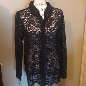 Lace top with black pearl buttons